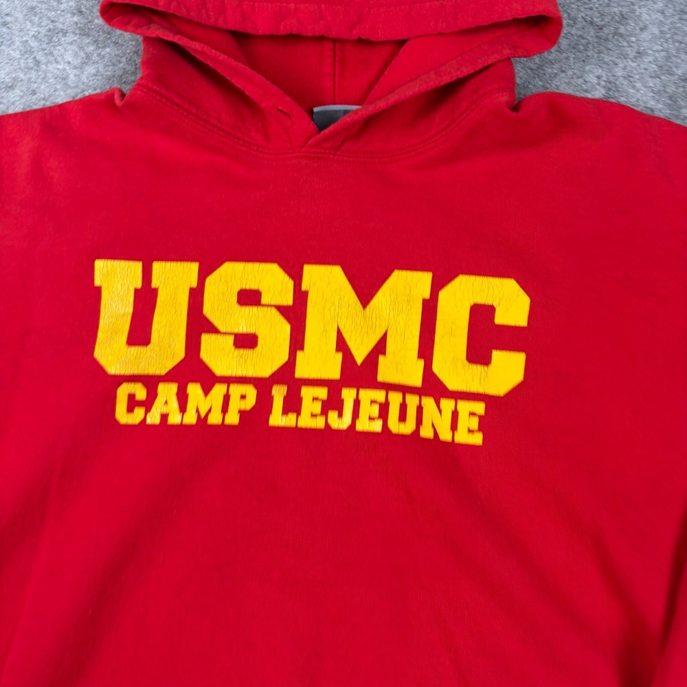 Y2K MV Sport USMC Camp Lejeune Hoodie Mens 2XL Red Graphic Army Military Outdoor - Picture 2 of 8